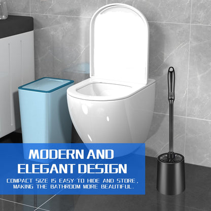 Toilet Brush and Holder 2 Pack with Long Handle - Non-Slip Grip Toilet Bowl Brush Set for Deep Cleaning Bathroom, Toilet Scrubber- Black