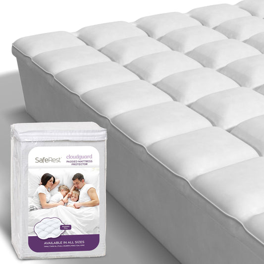 SafeRest CloudGuard - Twin Size Hybrid Mattress Protector & Pad (Extra Padded) - Waterproof Quilted Pillow Top Mattress Cover - Thick, Plush & Fitted Mattress Topper for Bed