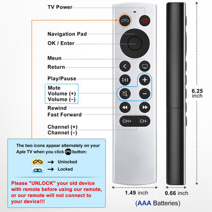 Replacement for Apple-TV-4K-Remote, Remote Control for Apple TV 4K/HD (NOT Siri and Voice)