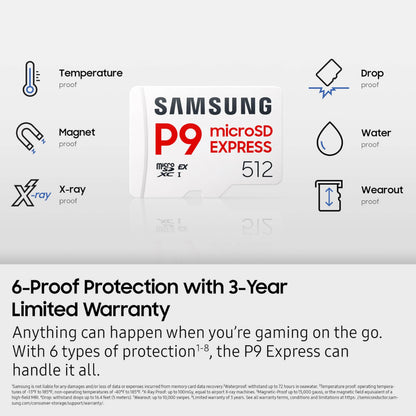 Samsung P9 Express microSD Express Card, 256GB microSDXC Memory Card, Up to 800 MB/s, for Nintendo-Switch ™ 2, (MB MK256T/AM)