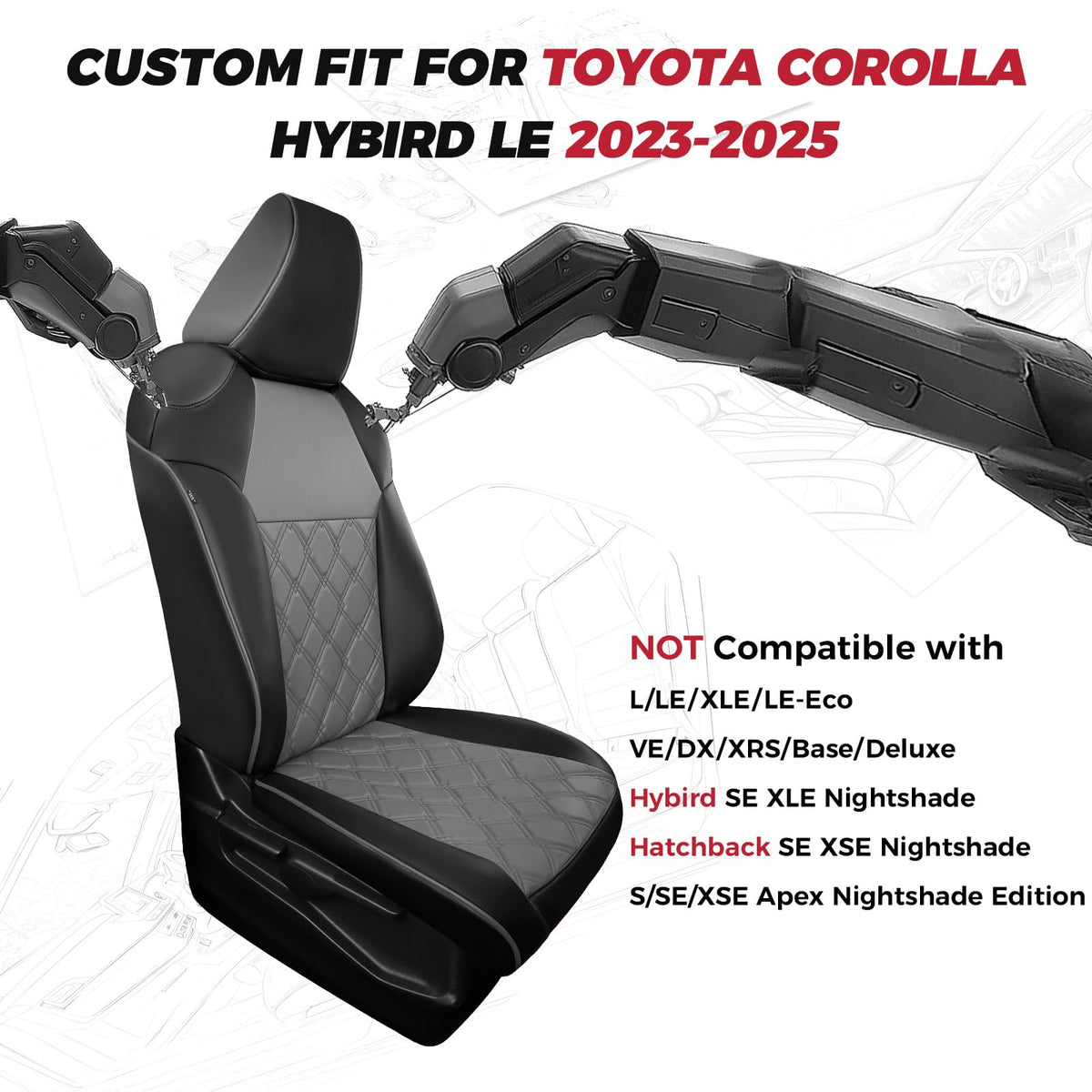 FREESOO for Toyota Corolla Seat Covers Hybird LE 2023 2024 2025, Custom Fit Car Seat Covers, Waterproof Car Seat Cover Protector Cushions, Luxury Leather Seat Covers for Cars, Black Gray Full Set