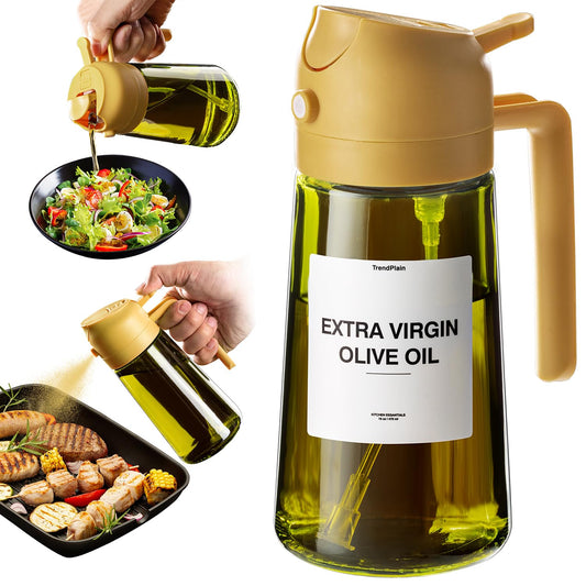 TrendPlain - Original 16oz/470ml Olive Oil Dispenser Bottle for Kitchen Gadgets and Air Fryer Accessories - Olive Oil Sprayer for Cooking w/Stickers - Yellow