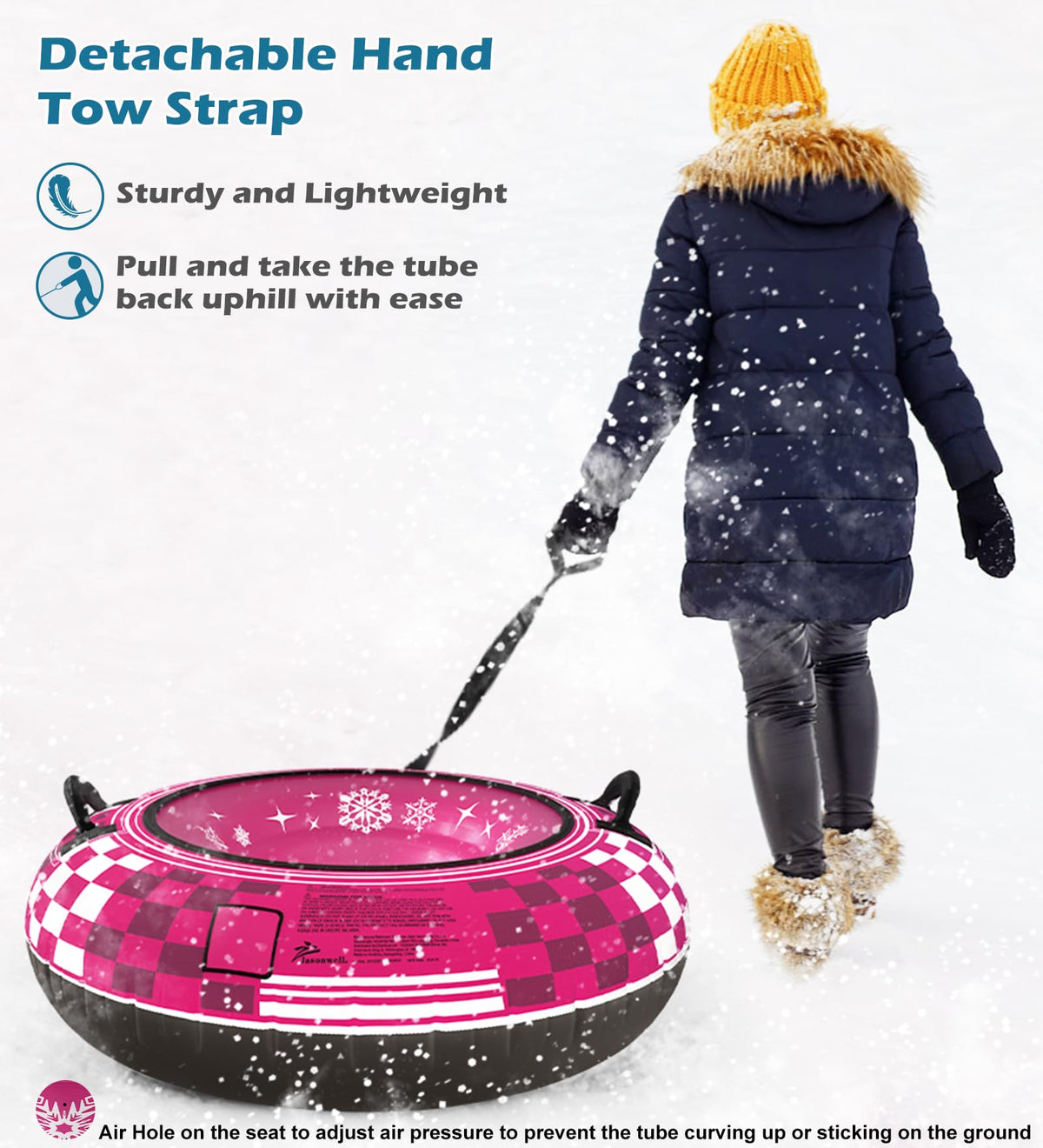Jasonwell Inflatable Snow Tube Sled - 48" Heavy Duty Snow Tubes for Sledding with Premium Canvas Cover for Kids Adults Snow Toy Fun Winter Outdoor Toys Christmas Birthday Gift for Boys Girls Children