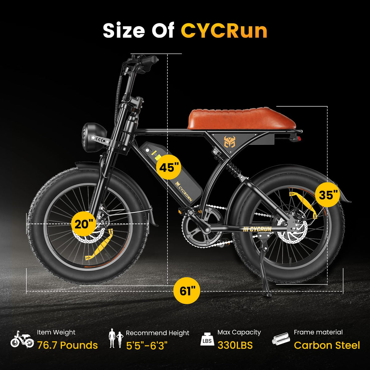 CYCROWN CycRun Electric Bike for Adults 750W Motor with 374.4WH Battery, 20MPH 55Miles Moped Style Ebike for Adults, 20" Fat Tire Commuting Off Road Mountain Ebike with Hydraulic Suspension, UL2849
