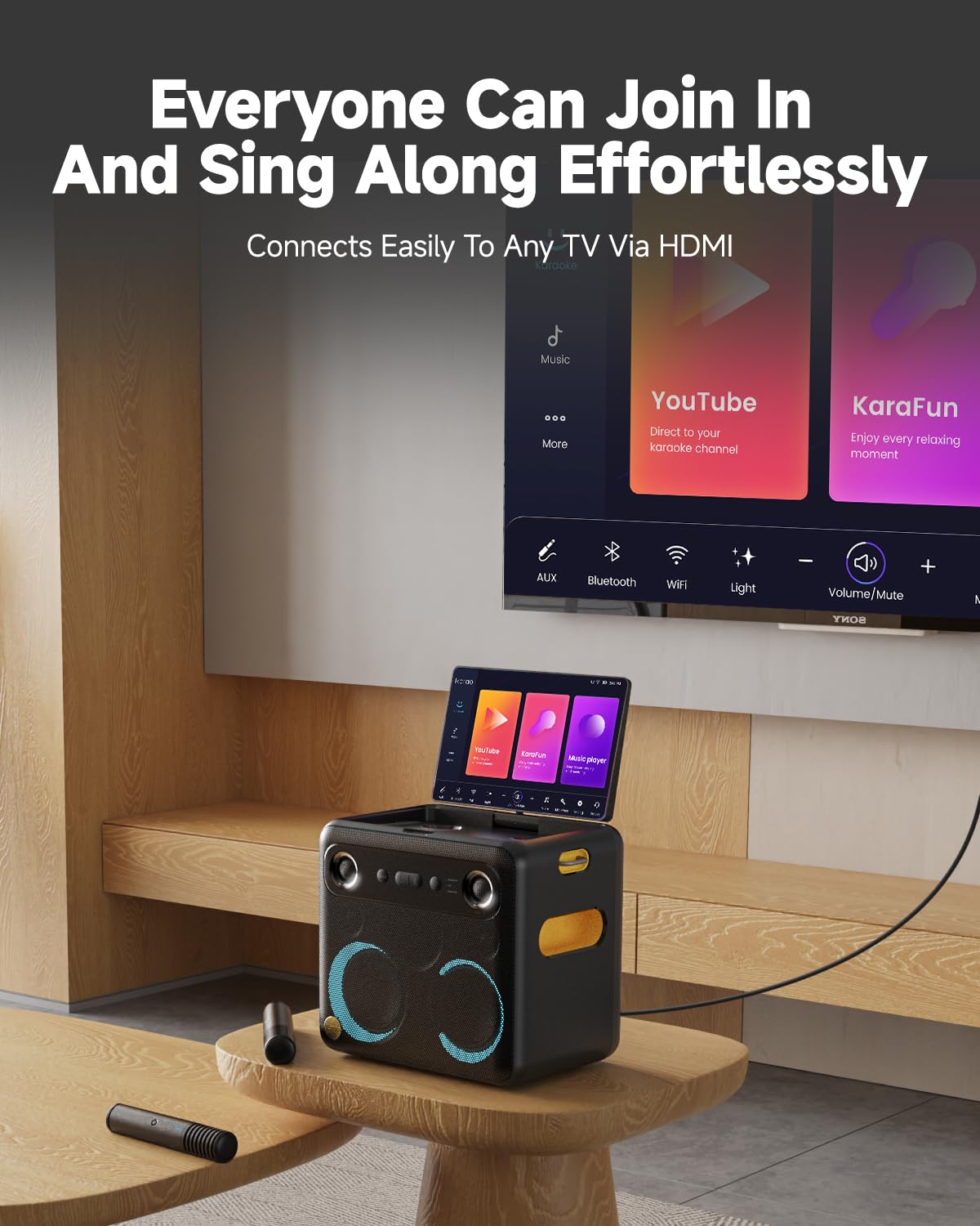 Ikarao Smart Karaoke Machine for Adults - with Lyrics Display, 64GB Karaoke Tablet, 2 Wireless Mics, Professional Karaoke System, 300W Peak Power, 4 DJ Lights, Karaoke Speaker for Any Occasion