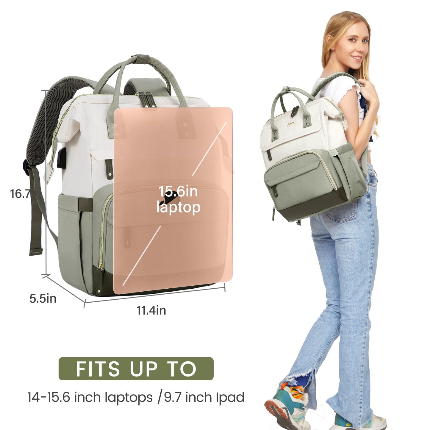 LOVEVOOK Laptop Backpack for Women, 15.6 Inch Work Business Backpacks Purse with USB Port, Large Capacity Nurse Bag College Bookbag for School, Waterproof Casual Daypack for Travel