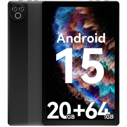 Tablet 10 Inch Android 15 OS GMS Certified Tablets PC 1.8 GHz 5-Core 20 (3+17) GB RAM 64 GB ROM 1 TB Expandable 1280x800 HD IPS Touch Screen 5000 mAh WiFi 6 Bluetooth 5.4 Dual Camera 2025 (Black)