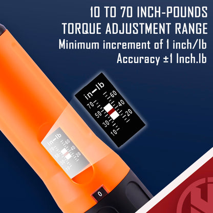 KNINE OUTDOORS Torque Screwdriver Wrench Driver Set 10-70 Inch Pounds lbs for Maintenance with T-bar Handle, 40 Hex Bits, 1/4" Socket, Shaft Extension, For Tools, Bike Repairing and Mounting (Orange)