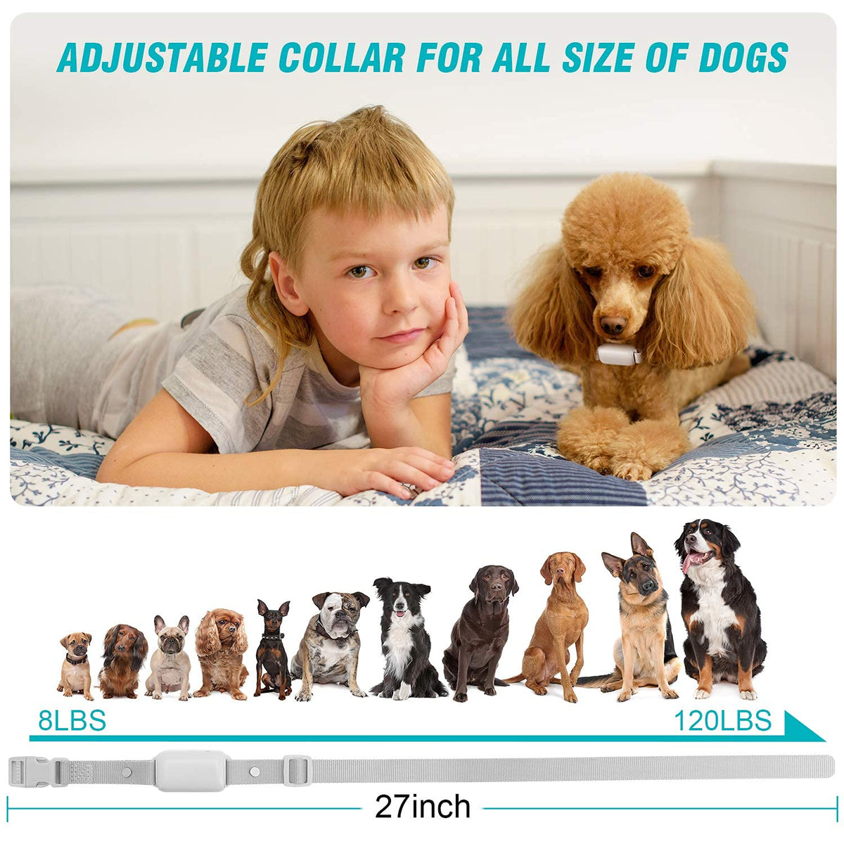 Bousnic Shock Collar for Dogs - Waterproof Rechargeable Dog Electric Training Collar with Remote for Small Medium Large Dogs with Beep, Vibration, Safe Shock Modes (8-120 Lbs) (Grey)