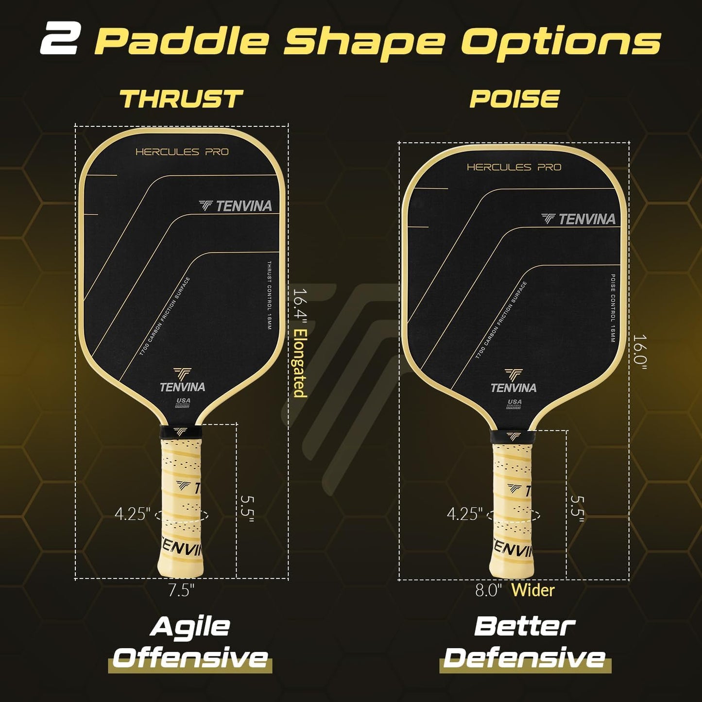 TENVINA Pickleball Paddles, Thermoformed T700SC Carbon Fiber Pickleball Paddle, Pickle Ball Paddle USAPA Approved with Dominant Power and Larger Sweet Spot