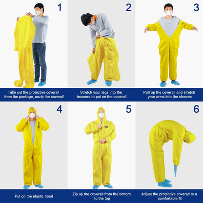 YIBER Hazmat Suit Disposable Coverall | Heavy Duty Full Body Paint Coverall & Suit in 7 Sizes - Large, Yellow, 1