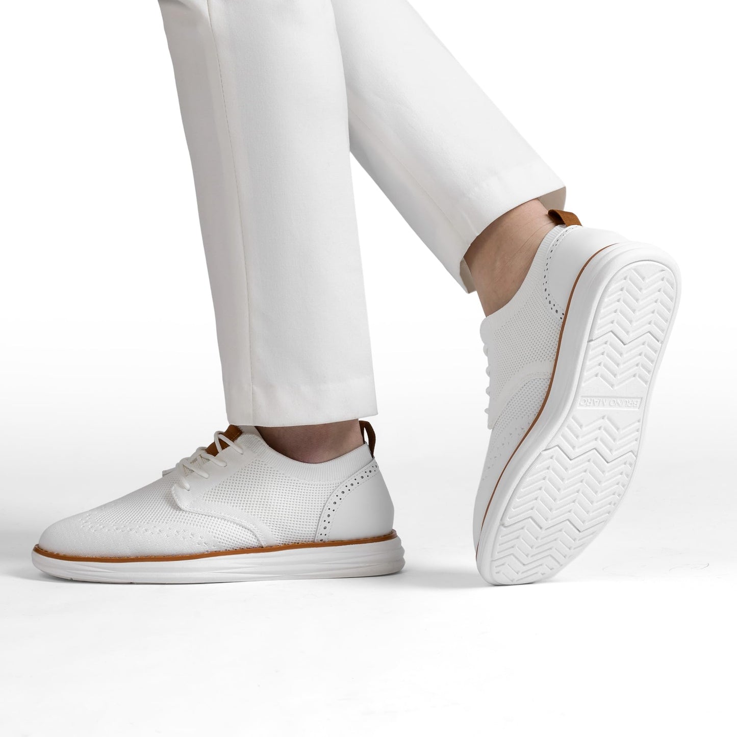 Bruno Marc Men's KnitFlex Craft Mesh Oxfords Sneakers Casual Dress Lace-Up Lightweight Walking Shoes,Size 10.5,White,SBOX2406M