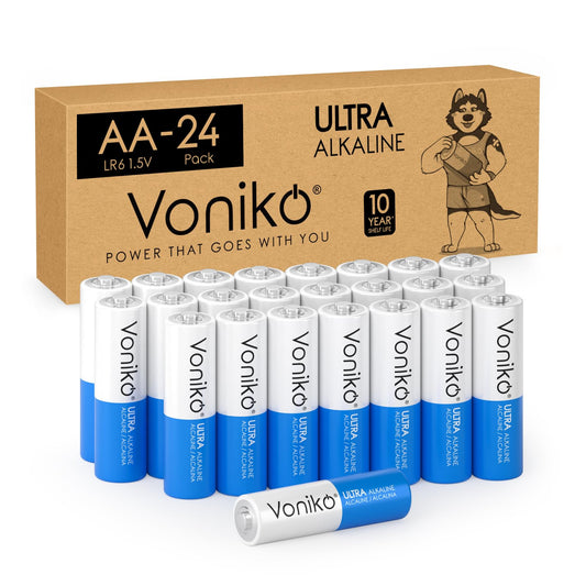 Voniko - Premium Grade AA Batteries - (24 Pack) - Alkaline Double A Battery - Ultra Long-Lasting, Leakproof 1.5v Batteries - 10-Year Shelf Life