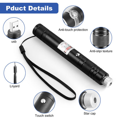 Damflew Green Laser Pointer High Power Pen - Long Range Rechargeable Laser Beam, USB Charging for Hiking, Presentations & Outdoor Use (Professional-Grade Green Light)