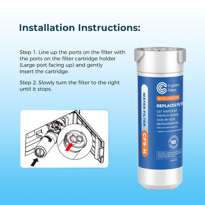 Crystala Filters Water Filter Compatible with XWFE (Built-in CHIP), Replacement for GE XWFE, XWF Refrigerator Water Filter Pack of 1