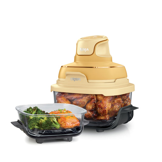 Ninja | Air Fryer | Crispi 4-in-1 Portable Cooking System | 4QT & 6 Cup Glass Containers, Crisper Plates & Storage Lids Included | Microwave, Freezer & Dishwasher Safe | Ginger Snap | FN101GD