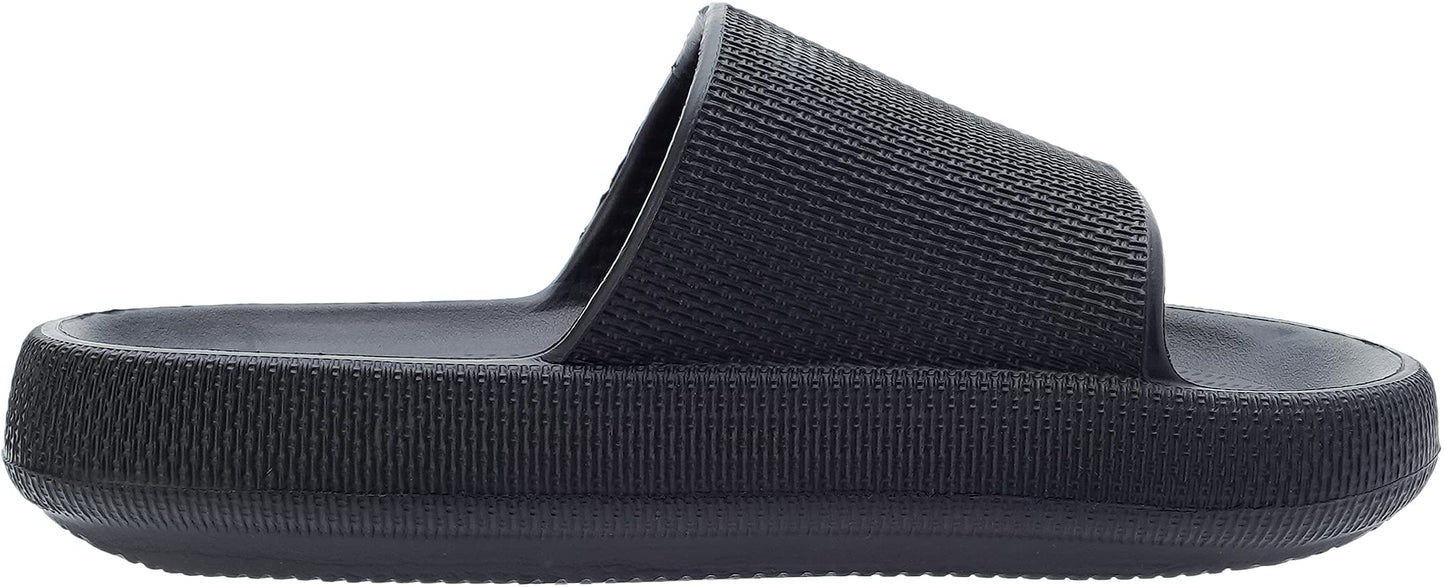 BRONAX Slides for Women Pillow Slippers Open Toe House Shoes Sandals for Ladies Indoor Comfy Soft Cushioned Thick Sole 37-38 Black