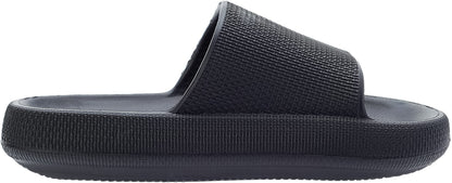 BRONAX Slides for Women Pillow Slippers Open Toe House Shoes Sandals for Ladies Indoor Comfy Soft Cushioned Thick Sole 37-38 Black