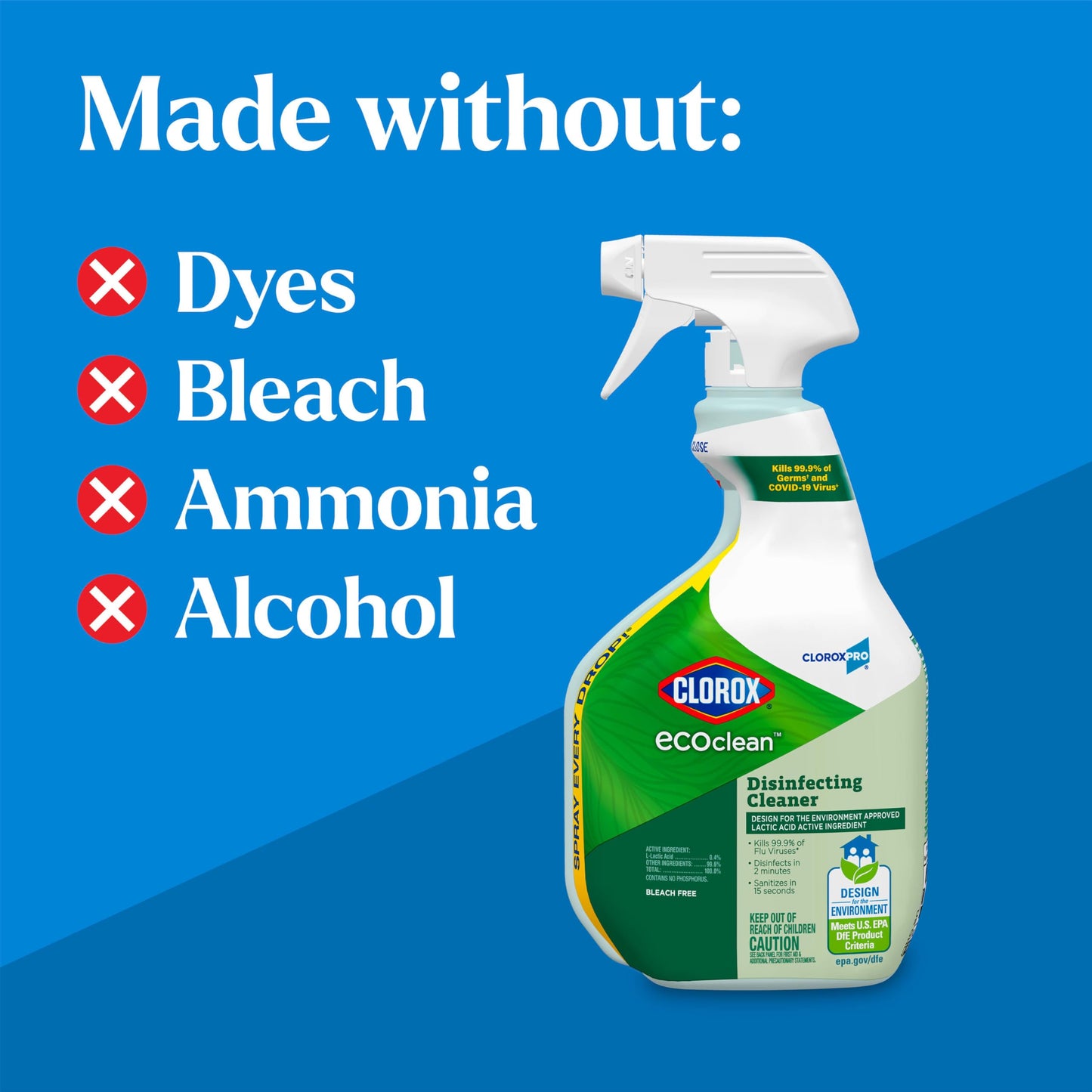 Clorox CloroxPro EcoClean Disinfecting Cleaner Spray Bottle, 32 Fluid Ounces