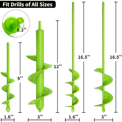 TCBWFY 4 Pack Garden Auger Spiral Drill Bits – Heavy Duty Steel,Corrosion Resistant – Perfect for Post Holes,Earth & Lawn Augering,Planting Bulbs & Trees