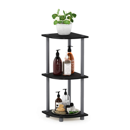 Furinno Turn-N-Tube 3-Tier Corner Display Rack Multipurpose Shelving Unit, Black/Grey (12077BK/GY)