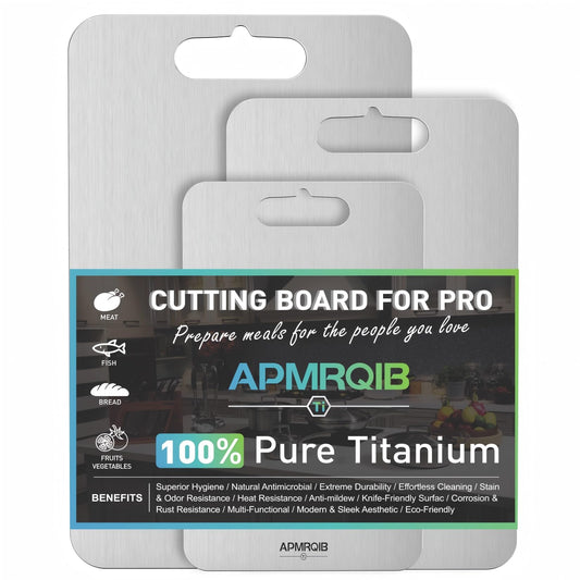 APMRQIB Titanium Cutting Board Set of 3,100% Pure Titanium Cutting Boards for Kitchen, Double Sided Non Toxic Cutting Board, Ideal Charcuterie & Chopping for Meat, Hygiene Durable Dishwashr（3 Pack)