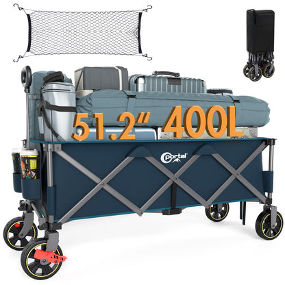 PORTAL 51.2" Long Wagons Carts Foldable, 400L Large Collapsible Wagon with Wheels, 350 LBs Folding Wagon for Sports, Camping, Grocery