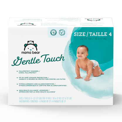 Amazon Brand - Mama Bear Gentle Touch Diapers, Size 4, 148 Count (4 packs of 37)