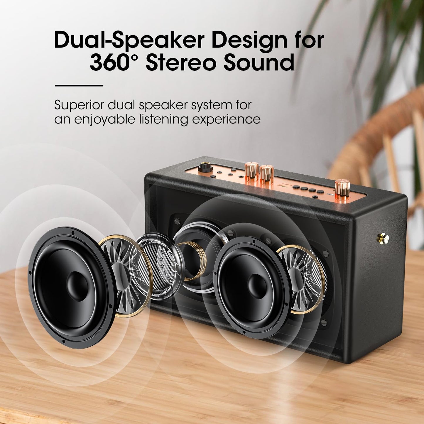 Karaoke Machine, Retro-Design Speaker with 2 Wireless Microphones for Adults & Kids, Portable Karaoke System for Home Party, Bluetooth/AUX/USB/TF Support, Gifts for Women & Girls