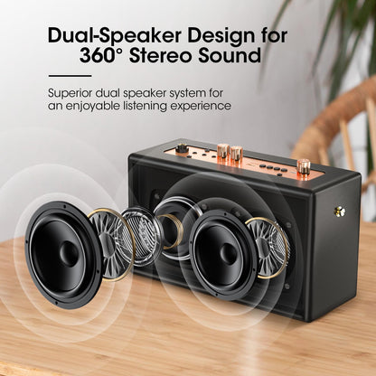 Karaoke Machine, Retro-Design Speaker with 2 Wireless Microphones for Adults & Kids, Portable Karaoke System for Home Party, Bluetooth/AUX/USB/TF Support, Gifts for Women & Girls