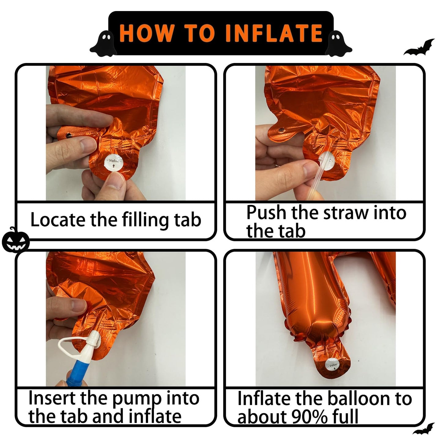 Happy Halloween Balloons Banner - Orange and Black Helloween Banner Backdrop Garland, 16 Inch Large Mylar Hanging Foil Balloon Banners With Straw Ribbon for Indoor Outdoor Halloween Party Decorations