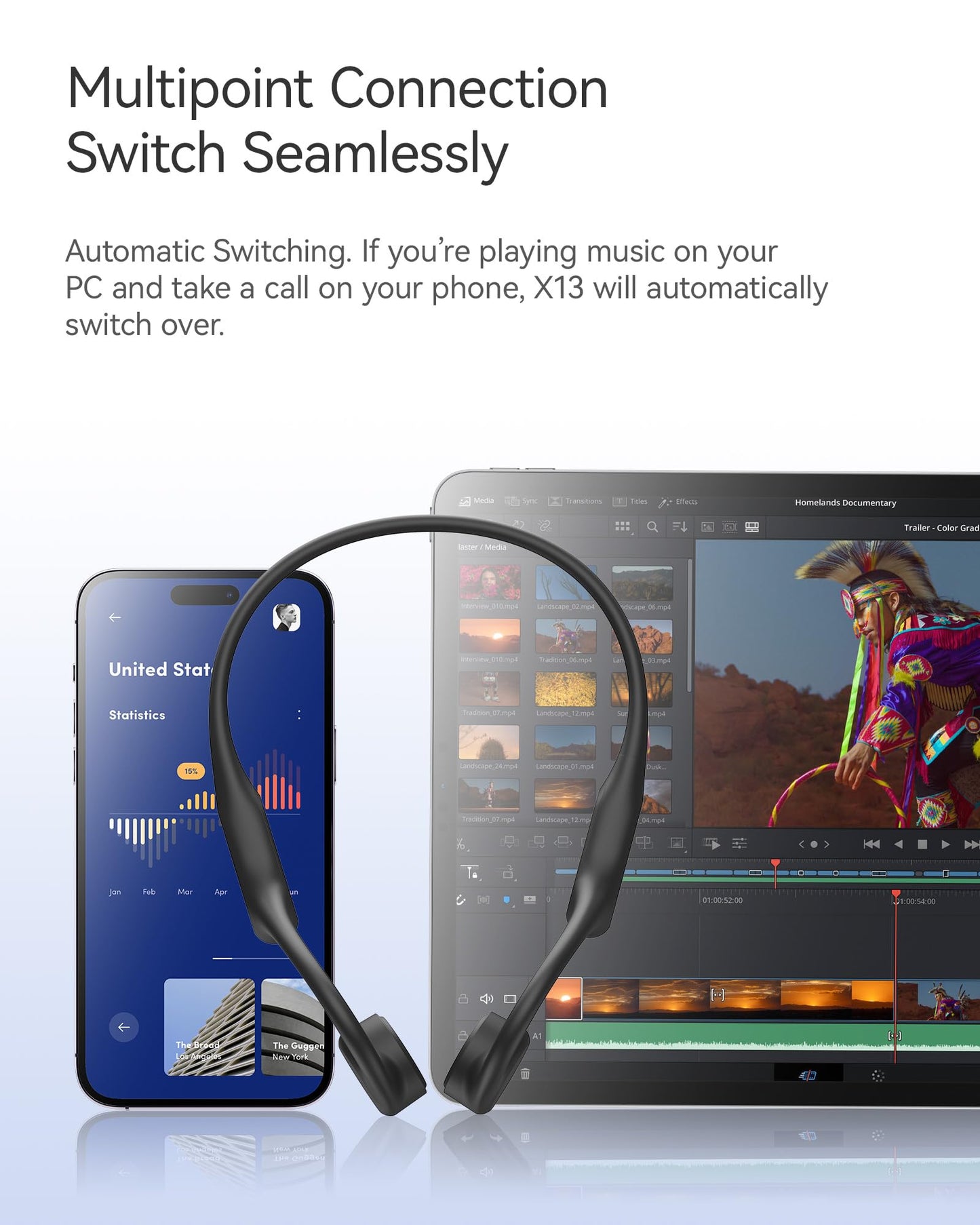 DEMICEA Open Ear Sport Headphones, Soft Silicone Wireless Bone Conduction Earphones, Powerful Bass, 10H Lasting, Multipoint Capable, Quick Charge, Built-in 32GB MP3