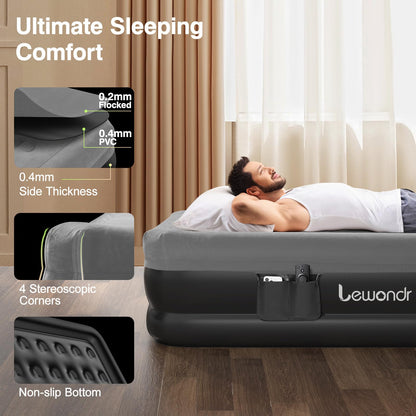 Lewondr Queen Air Mattress with Built in Pump,18" Deluxe Blow Up Mattress Airbed, Comfy Self Inflating Air Mattress, 3Min Fast Inflatable Mattress for Camping, Home, Guests, Travel(661lb MAX), Gray