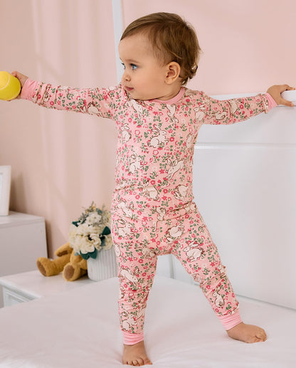 babee Reshinee Bamboo Viscose Toddler Girls Kids Pajama Sets 2-3T Snug fit Long-Sleeve Softness Sleepwear Pjs 2pcs Jammies Floral Bunny