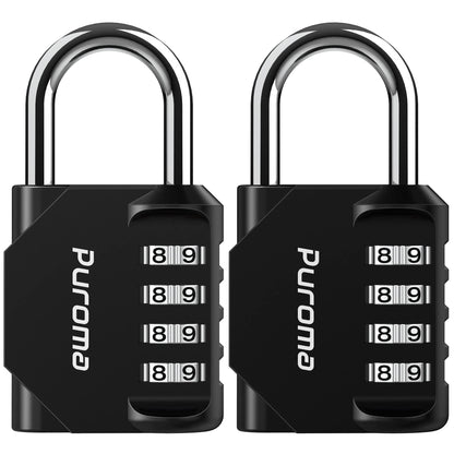 Puroma 2 Pack Combination Lock for Locker 4 Digit Outdoor Waterproof Padlock for School, Gym, Sports, Fence, Toolbox, Gate, Case, Outdoor, Hasp Storage (Black)