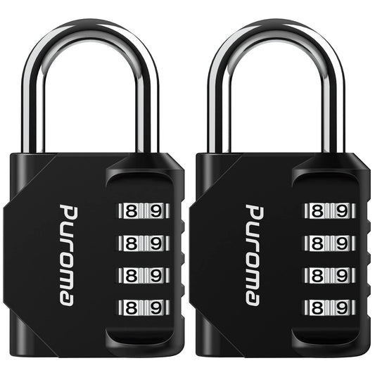 Puroma 2 Pack Combination Lock for Locker 4 Digit Outdoor Waterproof Padlock for School, Gym, Sports, Fence, Toolbox, Gate, Case, Outdoor, Hasp Storage (Black)