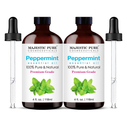 Majestic Pure Peppermint Essential Oil | 100% Pure and Natural Peppermint Oil | Premium Grade Essential Oils for Hair Care, Home Diffusers, Aromatherapy, Massage and Humidifiers | 4 Fl Oz (Pack of 2)