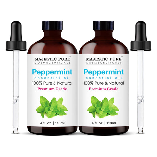 Majestic Pure Peppermint Essential Oil | 100% Pure and Natural Peppermint Oil | Premium Grade Essential Oils for Hair Care, Home Diffusers, Aromatherapy, Massage and Humidifiers | 4 Fl Oz (Pack of 2)