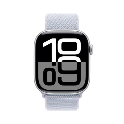 Apple Watch Series 10 [GPS 46mm case] Smartwatch with Silver Aluminium Case with Blue Cloud Sport Loop. Fitness Tracker, ECG App, Always-On Retina Display, Carbon Neutral