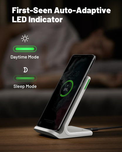 INIU Wireless Charger Station, 15W Fast Qi-Certified Wireless Charging Stand for Official and Home Compatible with iPhone 16 15 14 13 12 Pro XS Samsung Galaxy S23 S22 S21 Note 20 Google etc
