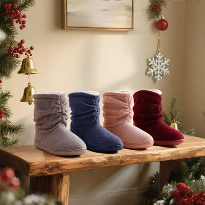 LongBay Women's Chenille Knit Bootie Slippers Cute Plush Fleece Memory Foam House Shoes (Medium / 7-8 B(M), Grey)