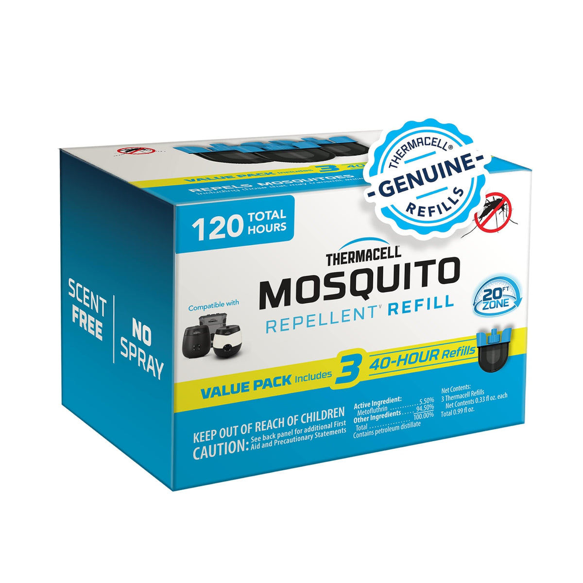 Thermacell Mosquito Rechargeable Repeller Refills; Compatible with Thermacell E-Series & Radius Only; 20 Foot Mosquito Protection Zone; Bug Spray Alternative; Scent Free; No Candle or Flame