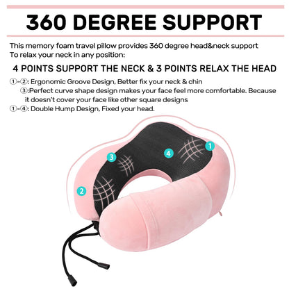 urnexttour Neck Pillow Airplane-2 Pack Memory Foam Travel Pillow, Soft Support Travel Neck Pillow for Travelling, Sleeping Rest, Car, Train and Home Use (Grey&Pink)