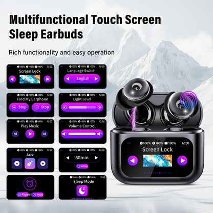 VEKJ Sleep Earbuds, Bluetooth 5.4 in Ear Smart Touch Screen Earbuds, 48H Mini Sleep Headphones Small Design for Side Sleepers, Crystal-Clear Calls Ear Buds, 5 EQ Modes, IPX7 Waterproof Earphones Black