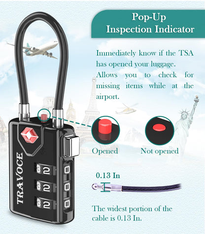 TSA Approved Luggage Locks, Travel Locks Which Also Work Great as Gym Locks, Toolbox Lock, Backpack and More, Black 4 Pack