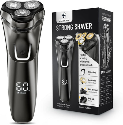 Electric Razor for Men Cordless: Wet/Dry Rotary Shaver Waterproof - USB Fast Charging & Sensitive Skin Care - Pop up Trimmer & Precision Blades Chic Black Upgraded