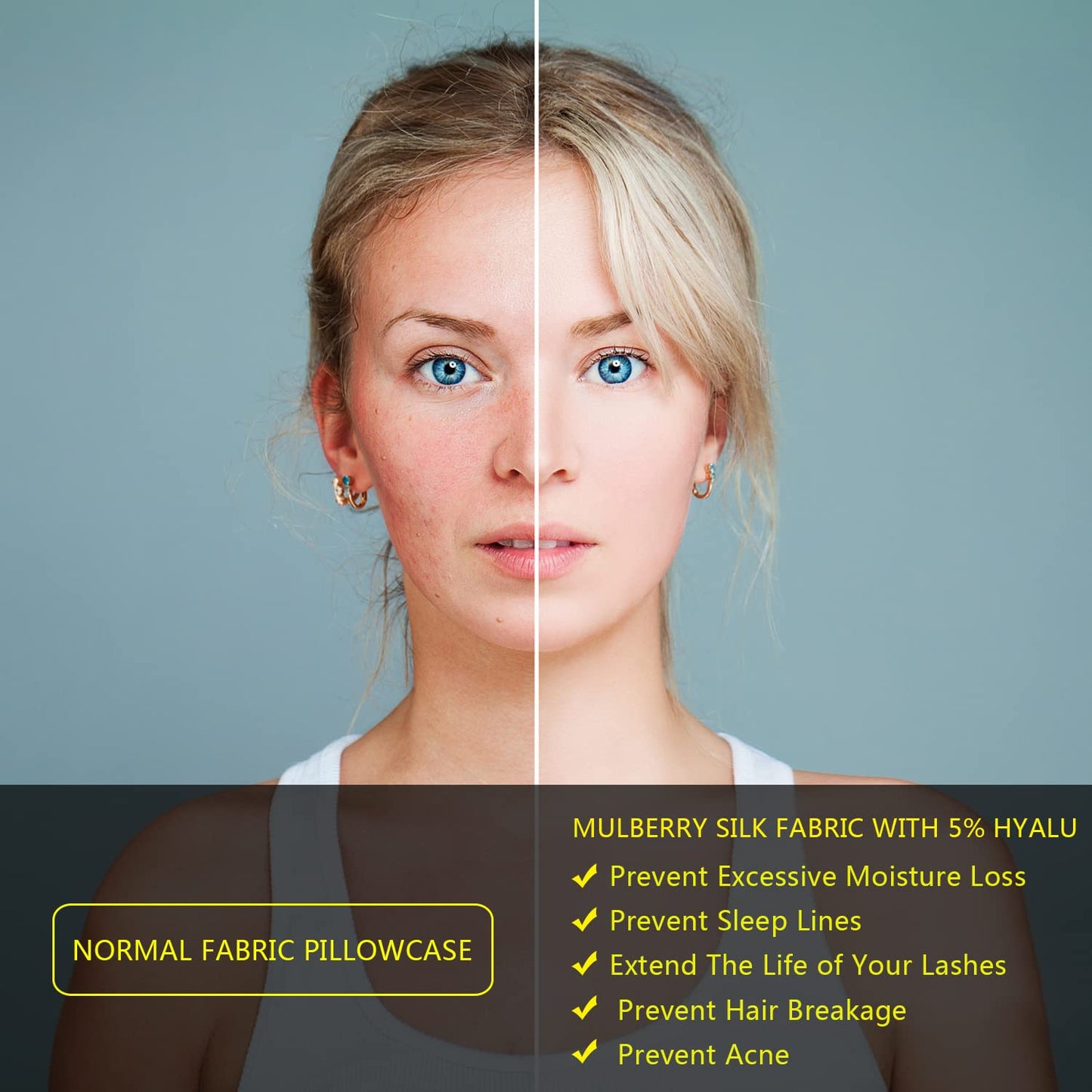 Silk Pillow Cases 2 Pack, Mulberry Silk Pillowcases Standard Set of 2, Soft, Smooth, Anti Acne, Beauty Sleep, Both Sides Natural Silk Satin Pillow Cases for Women 2 Pack with Zipper for Gift, Ash Blue