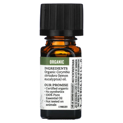 Aura Cacia Certified Organic Pure Lemon Eucalyptus Essential Oil, Corymbia Citriodora, 0.25 Fl Oz
