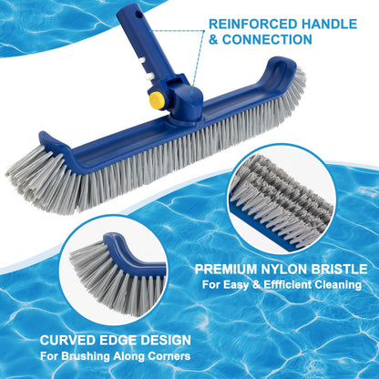 POOLAZA Pool Brush with Rotatable Handle,17.5" Pool Brush Head for Inground Pools, Above-Ground & Vinyl Pools, Heavy-duty Pool Brushes for Cleaning Pool Walls, Sturdy Pool Brush Fit Standard Pool Pole