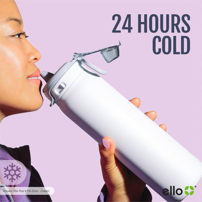 Ello Pop & Fill 32oz Stainless Steel Water Bottle with Quick Fill Technology, Double Walled and Vacuum Insulated Metal, Leak Proof Locking Lid, Sip and Chug, Reusable, BPA Free, Aurora